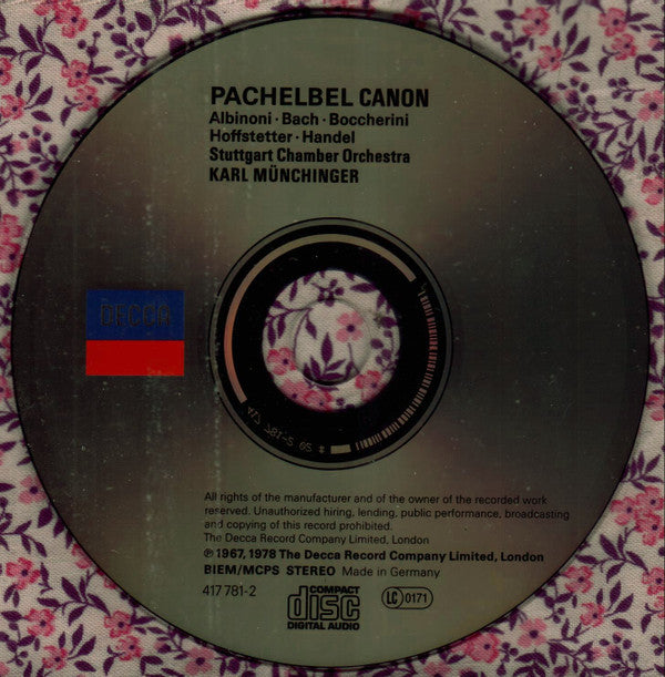 Tomaso Albinoni • Johann Sebastian Bach • Luigi Boccherini • Georg Friedrich Händel • Stuttgarter Kammerorchester, Karl Münchinger : Pachelbel Canon (CD, Album, RM)