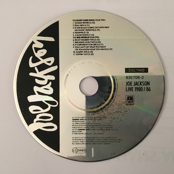Joe Jackson : Live 1980/86 (2xCD, Album, PDO)