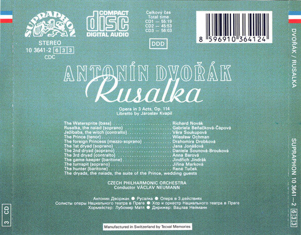 Antonín Dvořák / Gabriela Beňačková, Wiesław Ochman, Drahomíra Drobková, Richard Novák, Czech Philharmonic Chorus And The Czech Philharmonic Orchestra, Václav Neumann : Rusalka (Opera In 3 Acts) (3xCD, Album, RE)