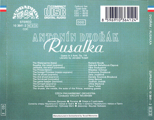 Antonín Dvořák / Gabriela Beňačková, Wiesław Ochman, Drahomíra Drobková, Richard Novák, Czech Philharmonic Chorus And The Czech Philharmonic Orchestra, Václav Neumann : Rusalka (Opera In 3 Acts) (3xCD, Album, RE)