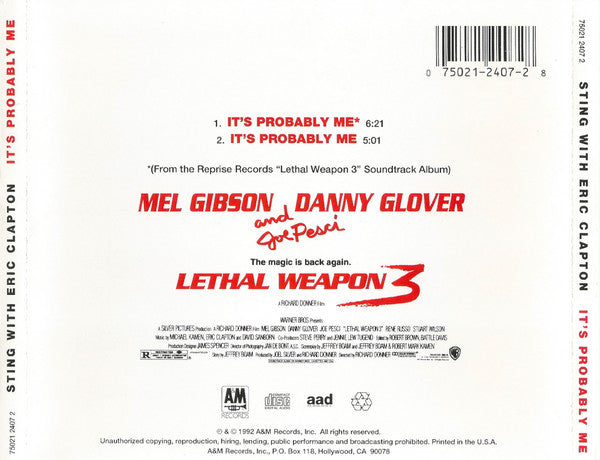 Sting With Eric Clapton : It's Probably Me (CD, Single)