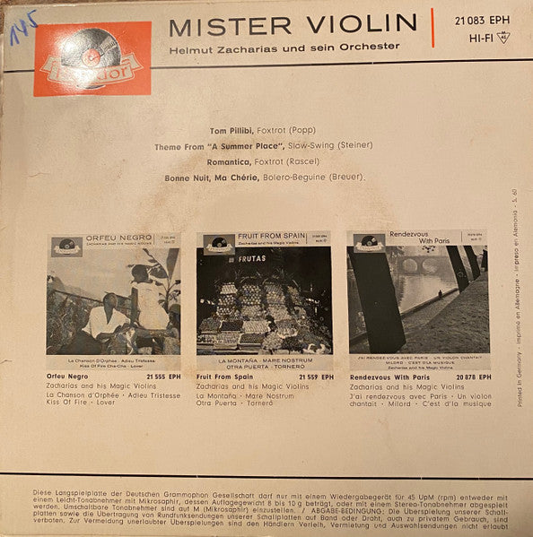 Helmut Zacharias And His Orchestra : Mister Violin (7", EP, Mono)