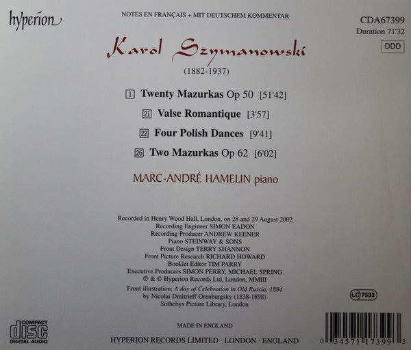 Karol Szymanowski, Marc-André Hamelin : The Complete Mazurkas (CD)