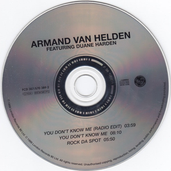 Armand Van Helden Featuring Duane Harden : You Don't Know Me (CD, Single)