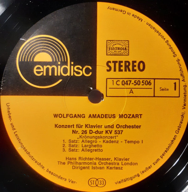 Wolfgang Amadeus Mozart, Hans Richter-Haaser, Philharmonia Orchestra, István Kertész : Konzert Für Klavier Und Orchester Nr. 26 D-dur KV 537 / "Krönungskonzert". Konzert für Klavier und Orchester Nr. 17 G-dur KV 453  (LP, Album)
