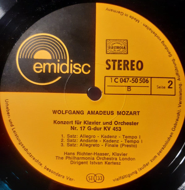 Wolfgang Amadeus Mozart, Hans Richter-Haaser, Philharmonia Orchestra, István Kertész : Konzert Für Klavier Und Orchester Nr. 26 D-dur KV 537 / "Krönungskonzert". Konzert für Klavier und Orchester Nr. 17 G-dur KV 453  (LP, Album)
