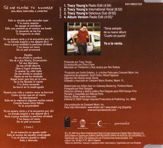 Shalim : Se Me Olvidó Tu Nombre (Remixes) (CD, Single)