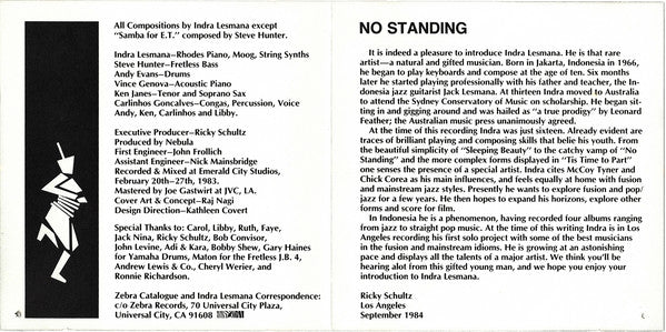 Indra Lesmana With Nebula (21) : No Standing (CD, Album)