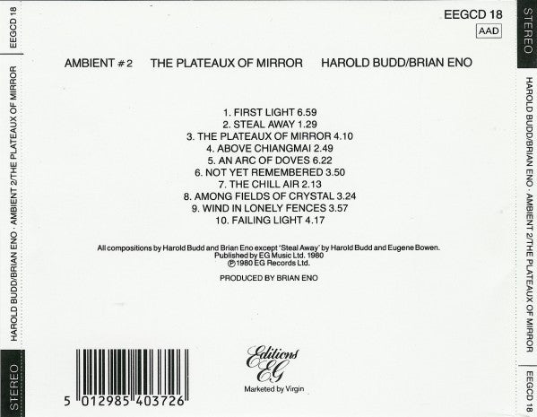 Harold Budd / Brian Eno : Ambient 2: The Plateaux Of Mirror (CD, Album, RE)