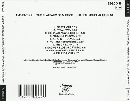 Harold Budd / Brian Eno : Ambient 2: The Plateaux Of Mirror (CD, Album, RE)