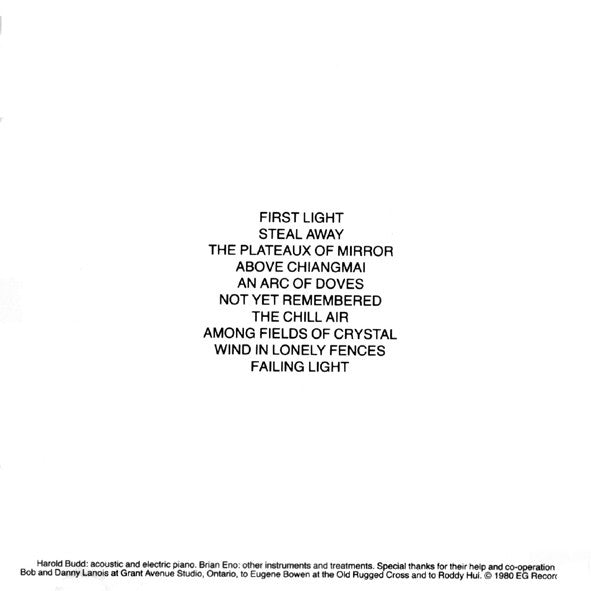 Harold Budd / Brian Eno : Ambient 2: The Plateaux Of Mirror (CD, Album, RE)
