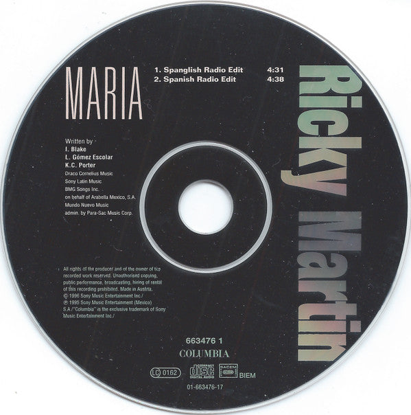 Ricky Martin : Maria (Remixes) (CD, Single, Car)
