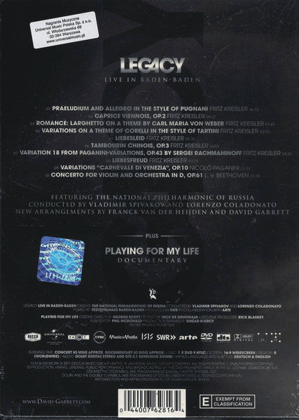 David Garrett (4) : Legacy. Live In Baden Baden  (DVD-V, Album)