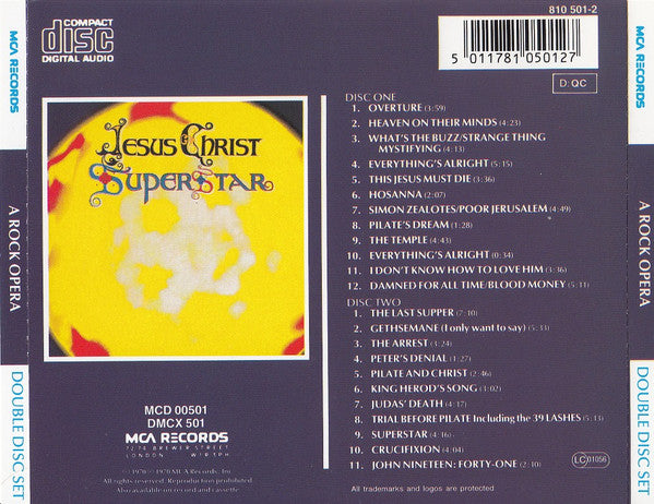 Various, Andrew Lloyd Webber And Tim Rice : Jesus Christ Superstar - A Rock Opera (2xCD, Album, RE, RP)