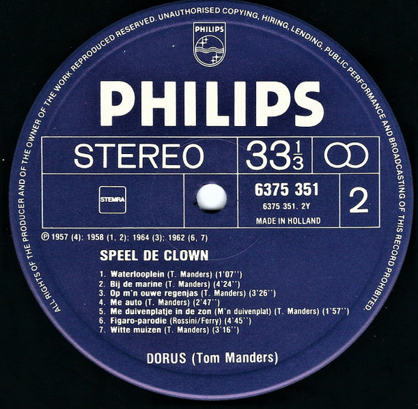 Dorus : Speel De Clown - Liedjes En Conferences Tom (Dorus) Manders (2xLP, Comp)