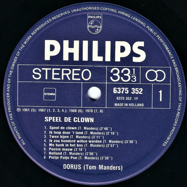 Dorus : Speel De Clown - Liedjes En Conferences Tom (Dorus) Manders (2xLP, Comp)