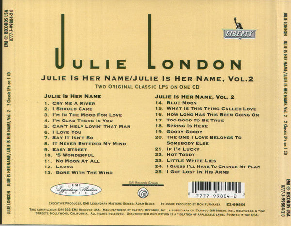 Julie London : Julie Is Her Name / Julie Is Her Name, Vol. 2 (CD, Comp, Cap)