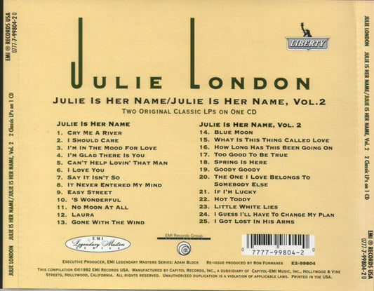 Julie London : Julie Is Her Name / Julie Is Her Name, Vol. 2 (CD, Comp, Cap)
