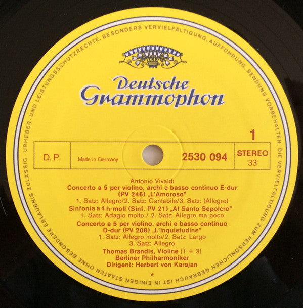 Antonio Vivaldi, Berliner Philharmoniker • Herbert Von Karajan : 6 Concerti «L'Amoroso» U.A. (LP)