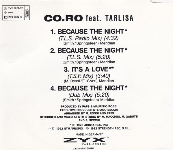 Co.Ro. Feat. Taleesa : Because The Night (CD, Maxi, M/Print)