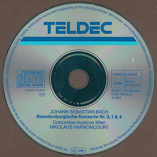 Johann Sebastian Bach, Concentus Musicus Wien, Nikolaus Harnoncourt : Brandenburgische Konzerte Nr.1, 3 & 4 (CD, RE)
