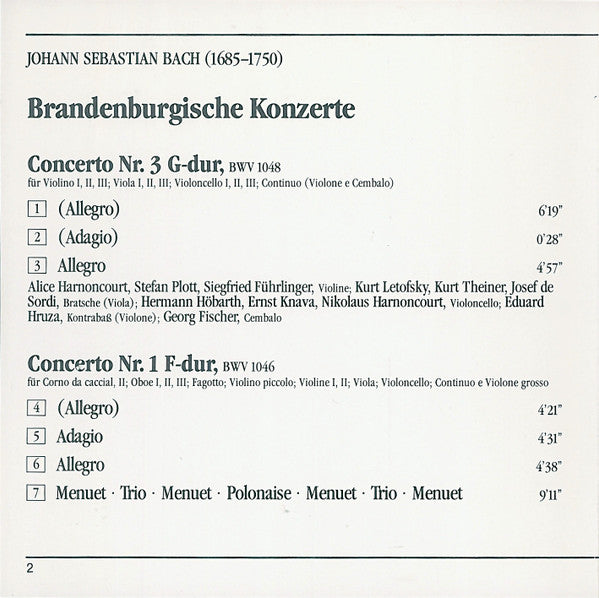 Johann Sebastian Bach, Concentus Musicus Wien, Nikolaus Harnoncourt : Brandenburgische Konzerte Nr.1, 3 & 4 (CD, RE)