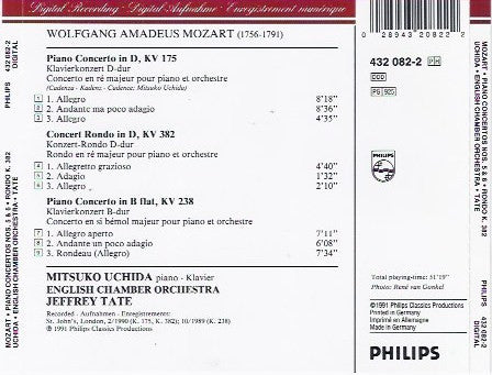 Wolfgang Amadeus Mozart, Mitsuko Uchida, English Chamber Orchestra, Jeffrey Tate : Piano Concertos No.5 KV175 / No.6 KV238 / Rondo KV382 (CD, Album)