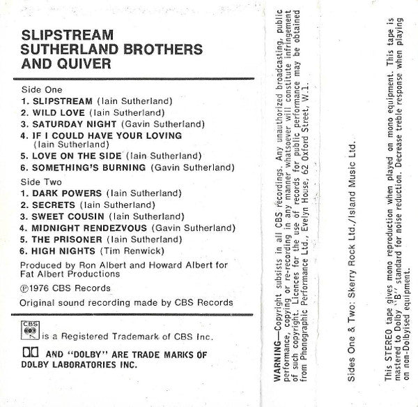 Sutherland Brothers & Quiver : Slipstream (Cass, Album)