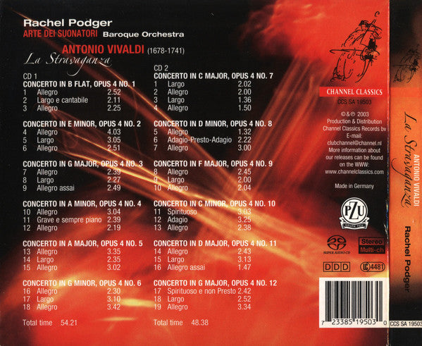 Antonio Vivaldi - Rachel Podger, Arte Dei Suonatori : La Stravaganza (12 Violin Concertos) (2xSACD, Multichannel, Album)