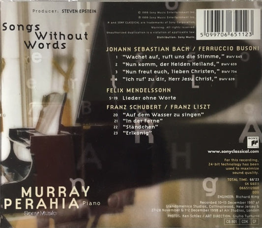 Murray Perahia, Felix Mendelssohn-Bartholdy, Franz Schubert / Franz Liszt, Johann Sebastian Bach / Ferruccio Busoni : Songs Without Words (CD)
