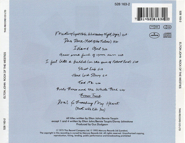 Elton John : Rock Of The Westies (CD, Album, RE, RM)