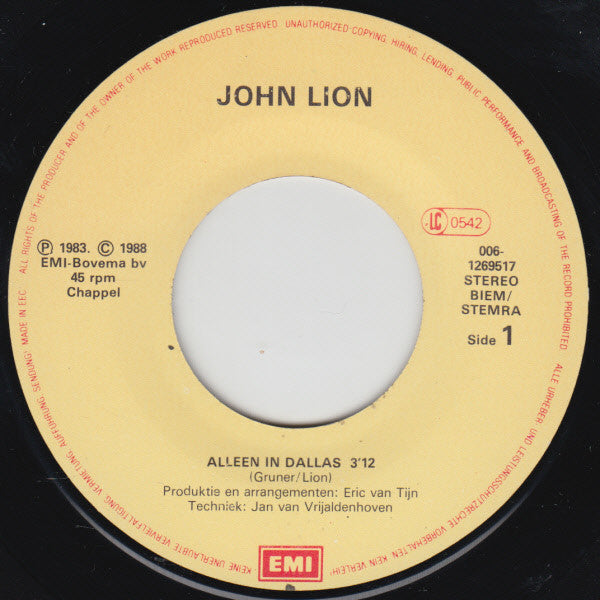 Johnny Lion : Alleen In Dallas (7", Single, RE)
