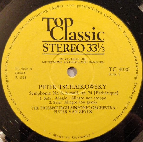 Pyotr Ilyich Tchaikovsky : Tschaikowsky Symphonie Nr. 6, H-Moll, Op. 74 (Pathetique) (LP, Album)