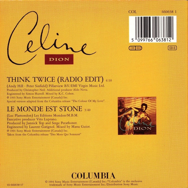 Céline Dion : Think Twice (CD, Single, Car)