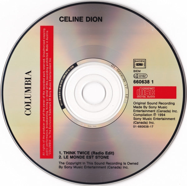 Céline Dion : Think Twice (CD, Single, Car)