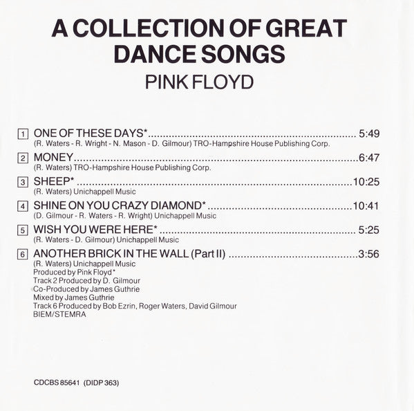 Pink Floyd : A Collection Of Great Dance Songs (CD, Comp, RE)