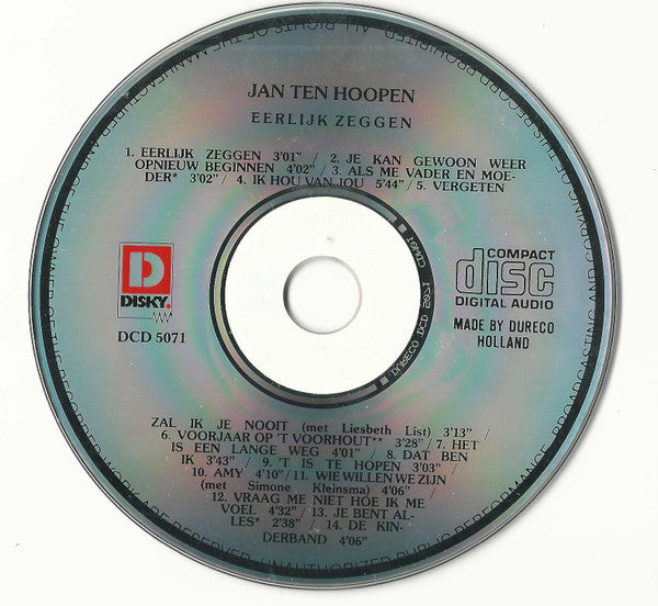 Jan Ten Hoopen : Eerlijk Zeggen (CD, Album)