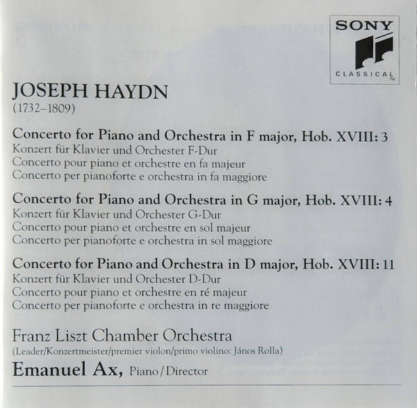 Joseph Haydn - Emanuel Ax - Liszt Ferenc Chamber Orchestra : Piano Concertos / F Major - G Major - D Major (CD)