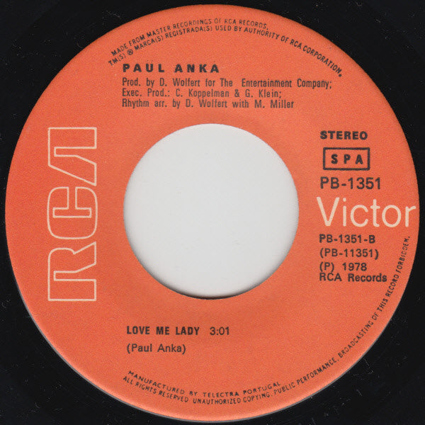 Paul Anka : Brought Up In New York (Brought Down In L.A.) / Love Me Lady (7", Single)