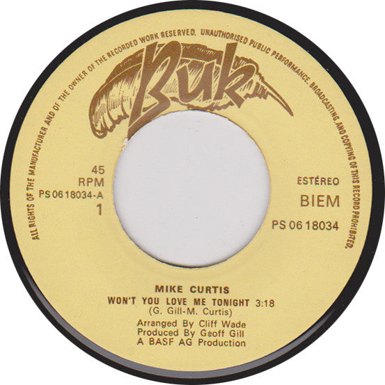 Mike Curtis (10) : Won't You Love Me Tonight (7", Single)