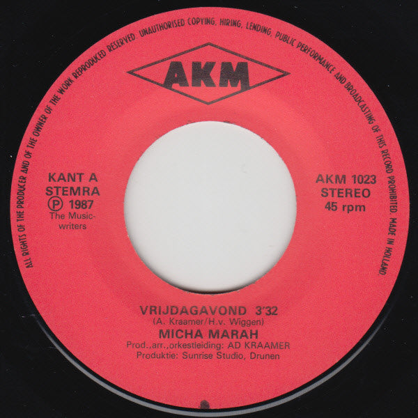 Micha Marah : Vrijdagavond (7", Single)