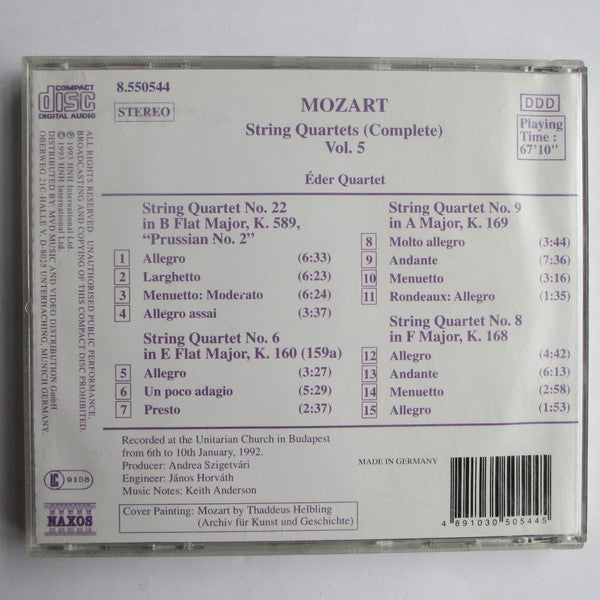 Wolfgang Amadeus Mozart : Éder Quartet : Mozart String Quartets (Complete) Vol. 5: K. 160 • K. 168 • K. 169 • K. 589 "Prussian No. 2" (CD, Album)