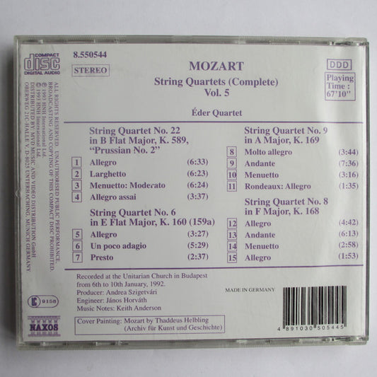 Wolfgang Amadeus Mozart : Éder Quartet : Mozart String Quartets (Complete) Vol. 5: K. 160 • K. 168 • K. 169 • K. 589 "Prussian No. 2" (CD, Album)