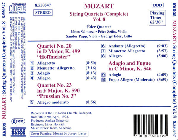 Wolfgang Amadeus Mozart, Éder Quartet : Mozart String Quartets (Complete), Vol. 8 (CD, Album)