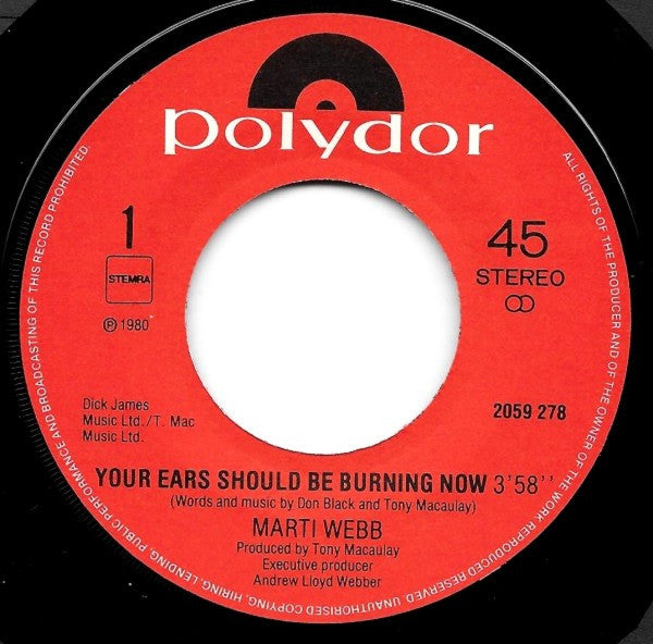 Marti Webb : Your Ears Should Be Burning Now (7", Single)