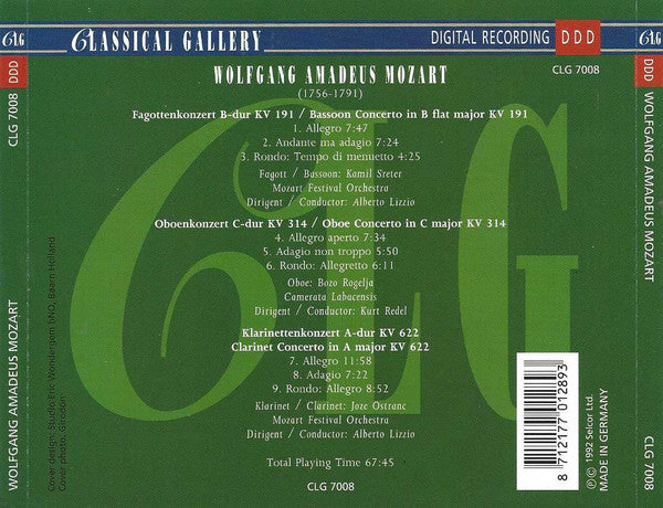 Wolfgang Amadeus Mozart : Bassoon Concerto / Oboe Concerto / Clarinet Concerto (CD, Comp)