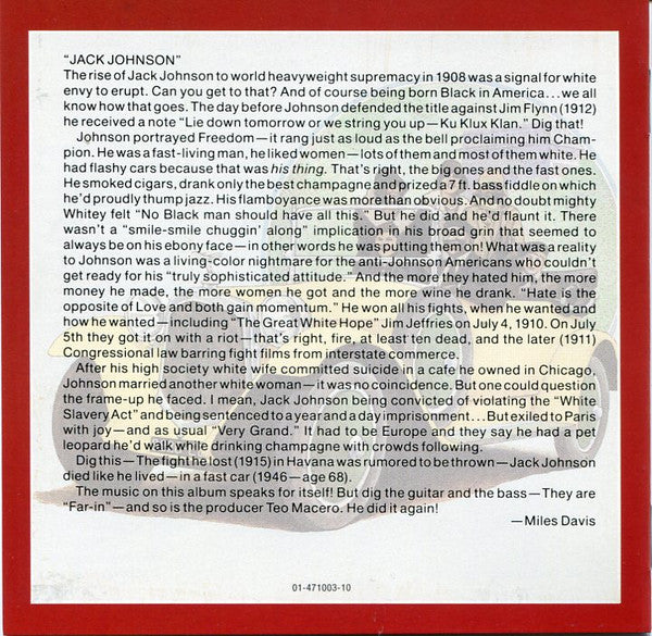 Miles Davis : A Tribute To Jack Johnson (CD, Album, RE, RM)