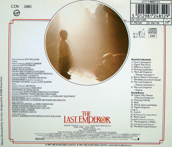 Ryuichi Sakamoto, David Byrne And Cong Su : The Last Emperor (Original Motion Picture Soundtrack) (CD, Album, RE)