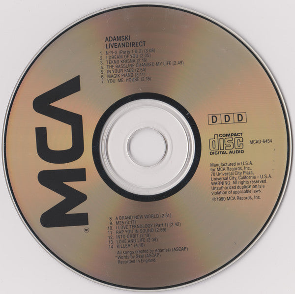 Adamski : Liveandirect (CD, Album)