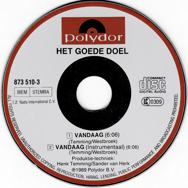 Het Goede Doel : Vandaag (CD, Mini, Single)